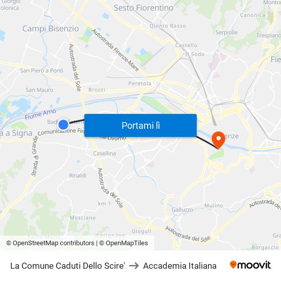 La Comune Caduti Dello Scire' to Accademia Italiana map