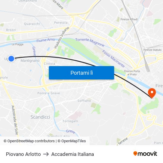 Piovano Arlotto to Accademia Italiana map