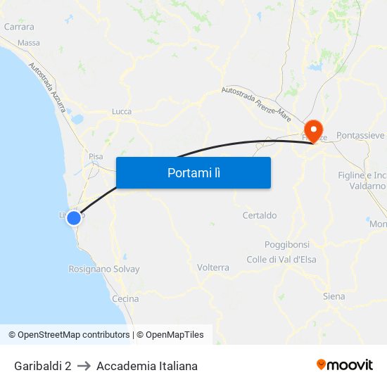 Garibaldi 2 to Accademia Italiana map