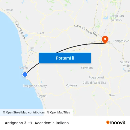 Antignano 3 to Accademia Italiana map