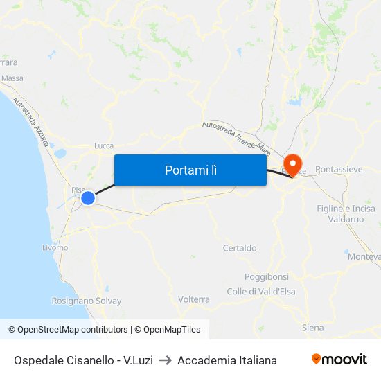 Ospedale Cisanello - V.Luzi to Accademia Italiana map