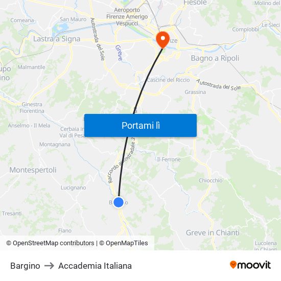 Bargino to Accademia Italiana map