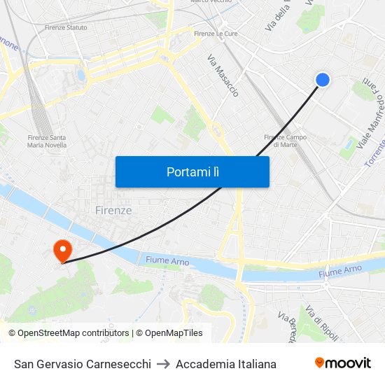 San Gervasio Carnesecchi to Accademia Italiana map