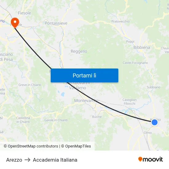 Arezzo to Accademia Italiana map