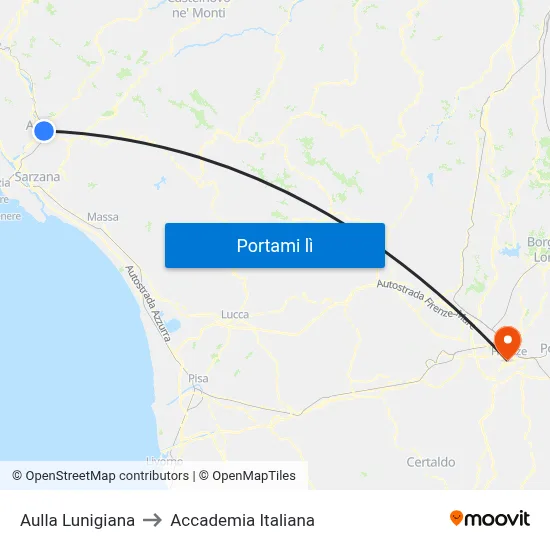 Aulla Lunigiana to Accademia Italiana map