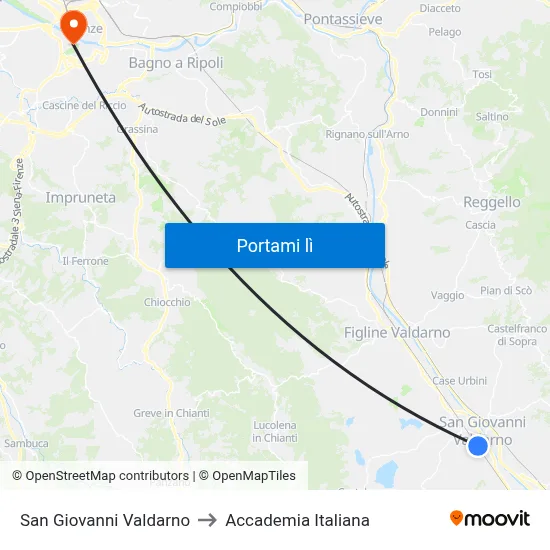 San Giovanni Valdarno to Accademia Italiana map