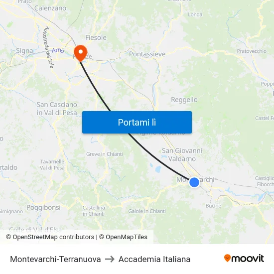 Montevarchi-Terranuova to Accademia Italiana map
