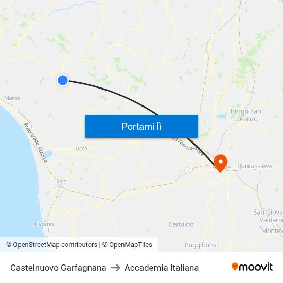 Castelnuovo Garfagnana to Accademia Italiana map