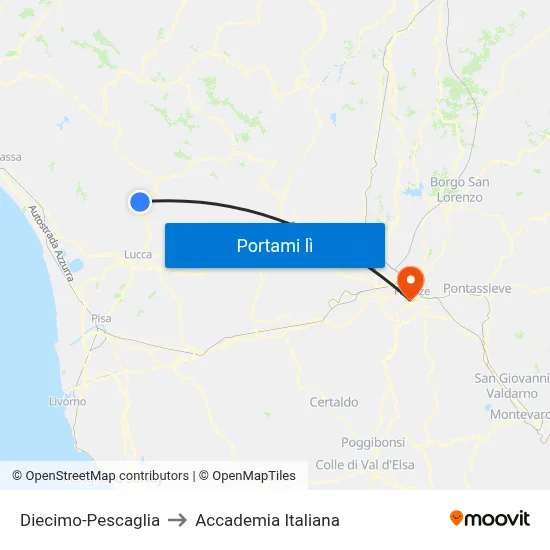 Diecimo-Pescaglia to Accademia Italiana map