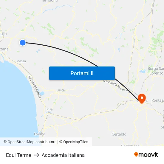 Equi Terme to Accademia Italiana map