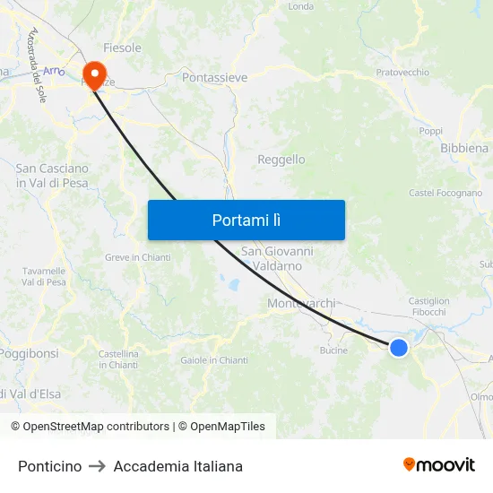 Ponticino to Accademia Italiana map