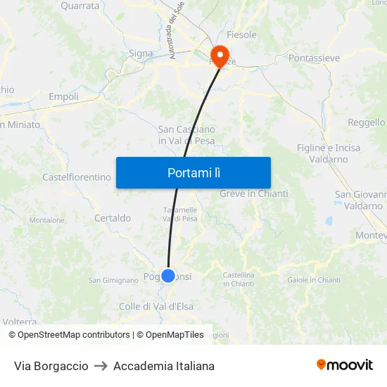 Via Borgaccio to Accademia Italiana map