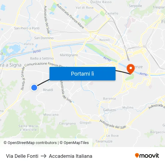 Via Delle Fonti to Accademia Italiana map