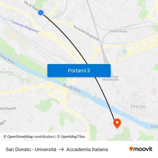 San Donato - Università to Accademia Italiana map