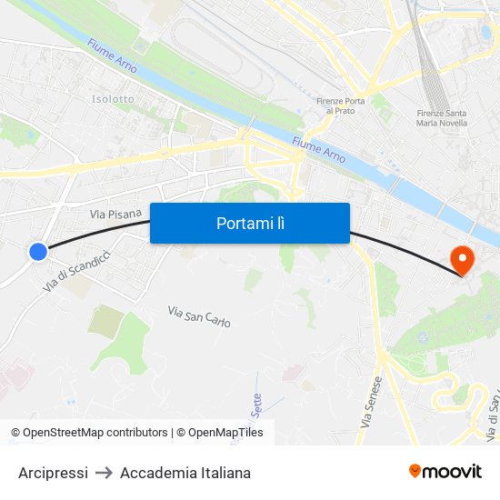 Arcipressi to Accademia Italiana map