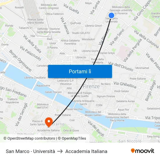 San Marco - Università to Accademia Italiana map