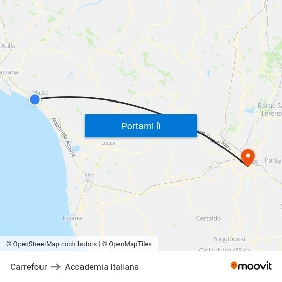Carrefour to Accademia Italiana map