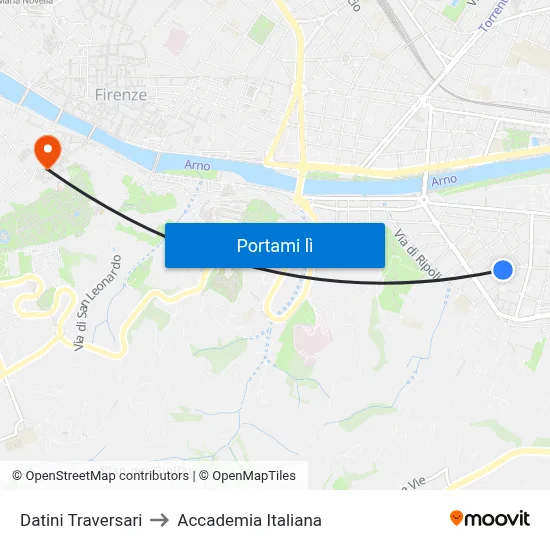 Datini Traversari to Accademia Italiana map