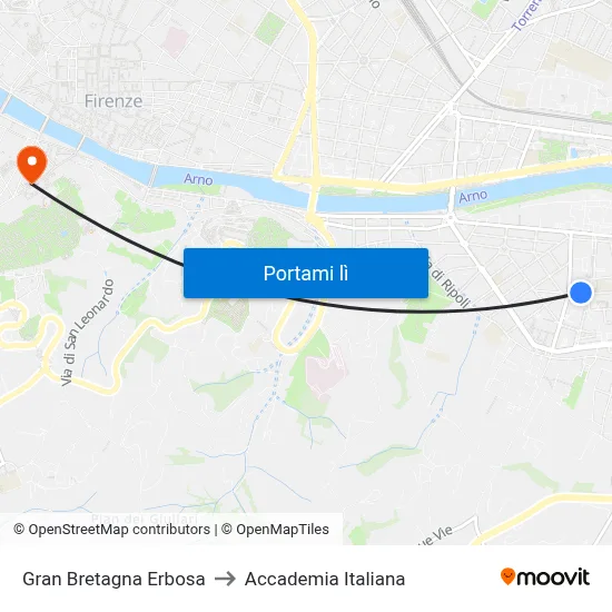 Gran Bretagna Erbosa to Accademia Italiana map