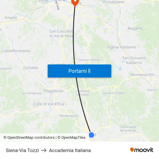 Siena-Via Tozzi to Accademia Italiana map