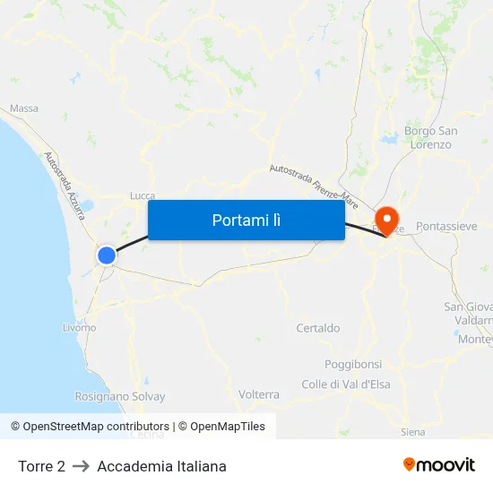 Torre 2 to Accademia Italiana map