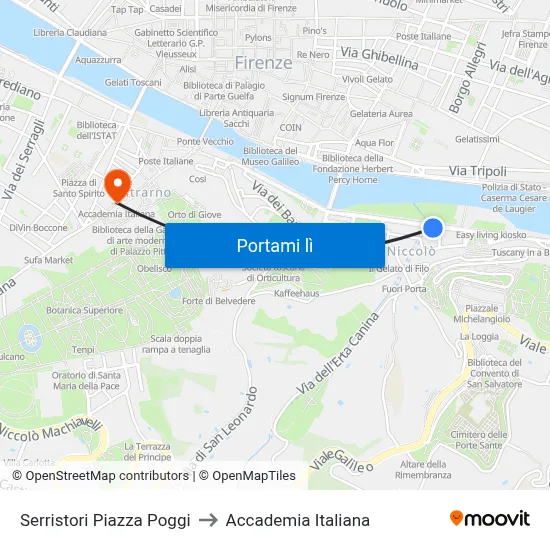 Serristori Piazza Poggi to Accademia Italiana map