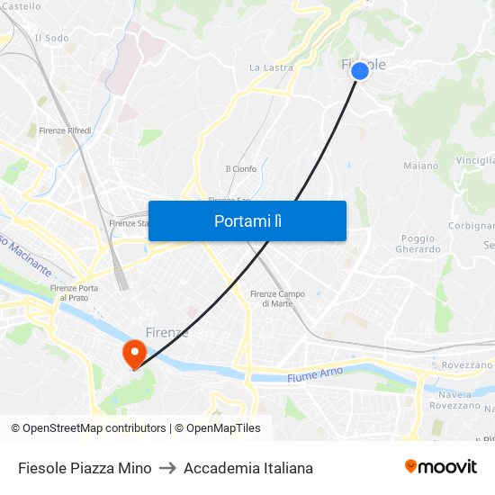 Fiesole Piazza Mino to Accademia Italiana map