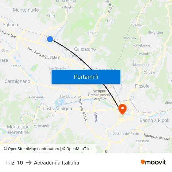 Filzi 10 to Accademia Italiana map