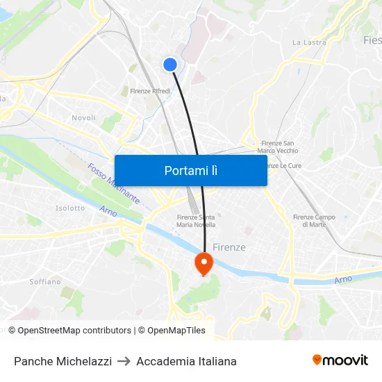 Panche Michelazzi to Accademia Italiana map