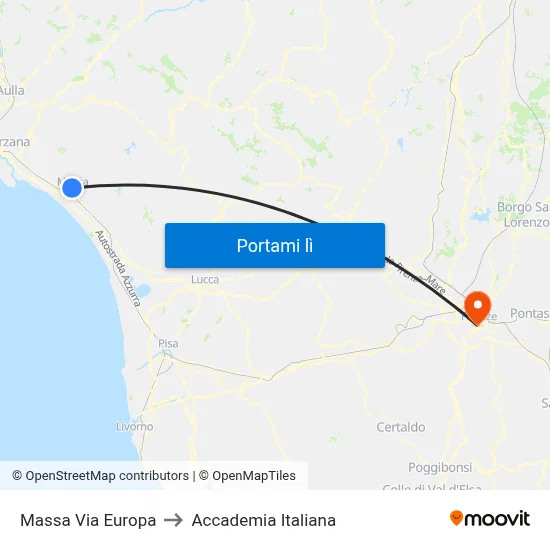 Massa Via Europa to Accademia Italiana map