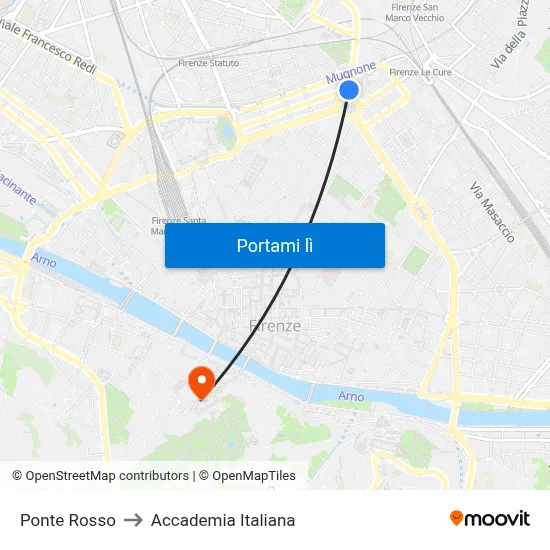 Ponte Rosso to Accademia Italiana map