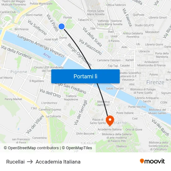 Rucellai to Accademia Italiana map