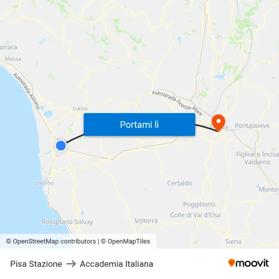 Pisa Stazione to Accademia Italiana map