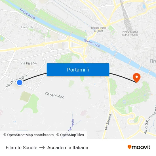 Filarete Scuole to Accademia Italiana map