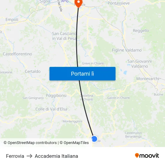 Ferrovia to Accademia Italiana map