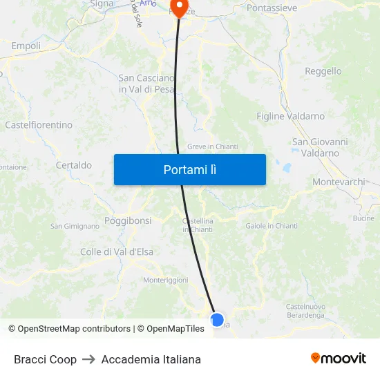 Bracci Coop to Accademia Italiana map