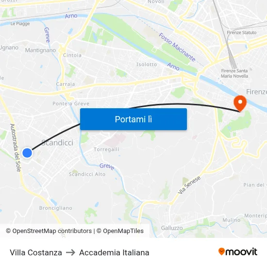 Villa Costanza to Accademia Italiana map