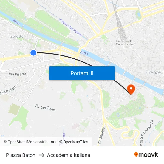 Piazza Batoni to Accademia Italiana map