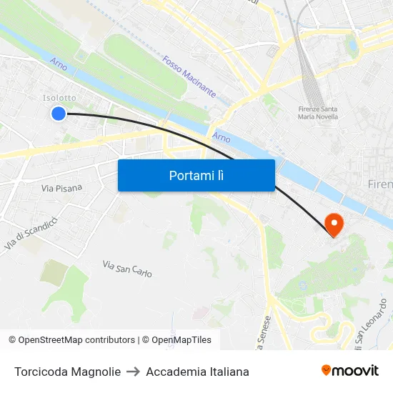 Torcicoda Magnolie to Accademia Italiana map