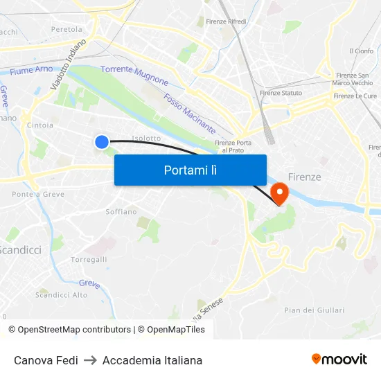 Canova Fedi to Accademia Italiana map