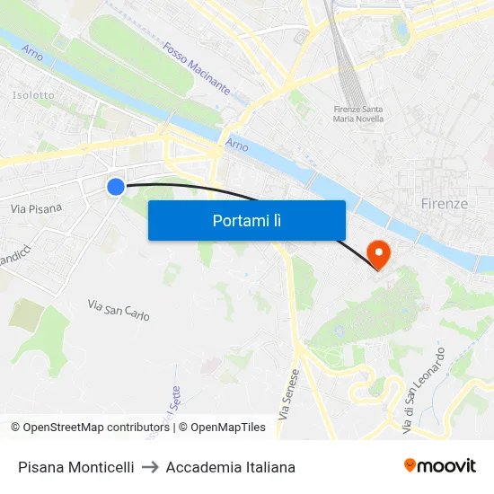 Pisana Monticelli to Accademia Italiana map