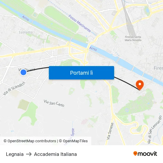 Legnaia to Accademia Italiana map