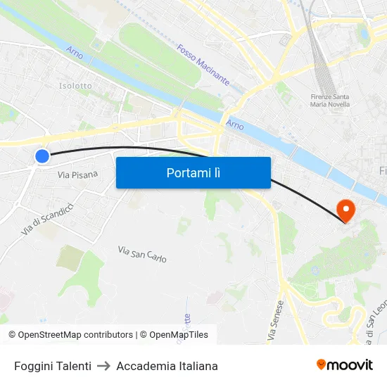 Foggini Talenti to Accademia Italiana map