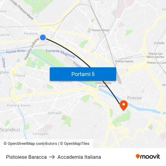 Pistoiese Baracca to Accademia Italiana map