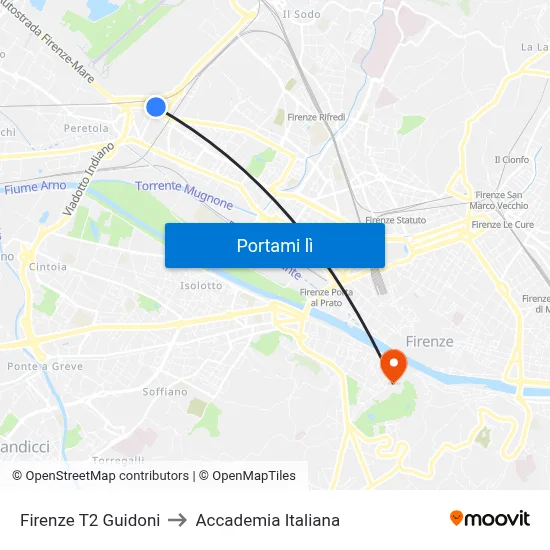 Firenze T2 Guidoni to Accademia Italiana map