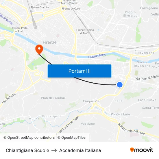Chiantigiana Scuole to Accademia Italiana map