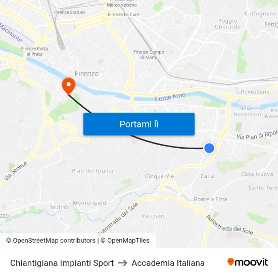 Chiantigiana Impianti Sport to Accademia Italiana map