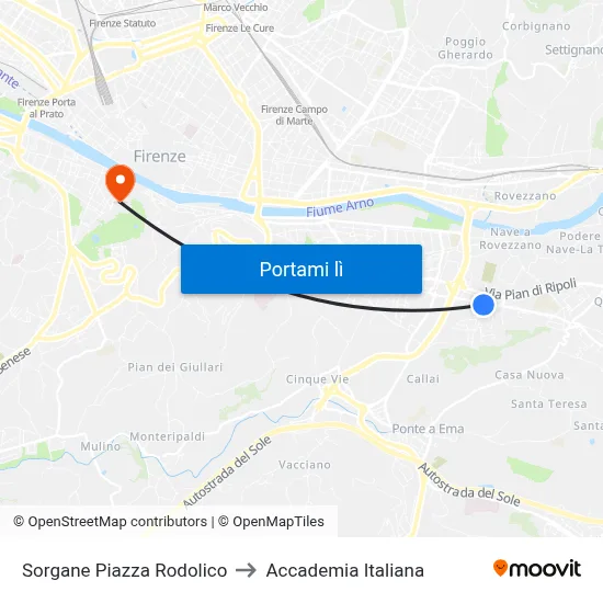 Sorgane Piazza Rodolico to Accademia Italiana map