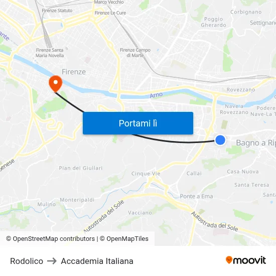 Rodolico to Accademia Italiana map