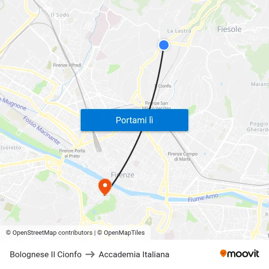 Bolognese Il Cionfo to Accademia Italiana map